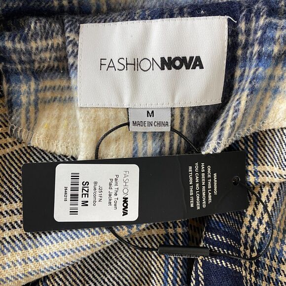 New Fashion Nova Paint The Town Plaid Flannel Jacket Shacket Women's Size Medium - Picture 3 of 9